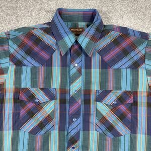 Rustler Western Shirt Mens 16‎ 32 33 Pearl Snap Plaid Cowboy Yoke X Long Tails